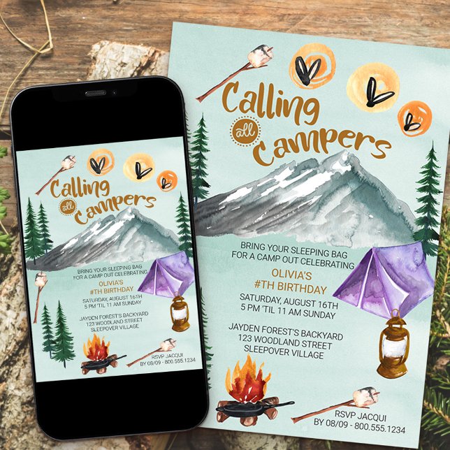 Campingscen ringer alla Campers Girls-födelsedag Inbjudningar (Skapare uppladdad)