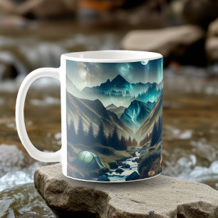 Campingscenen med bergen och Tält Kaffemugg