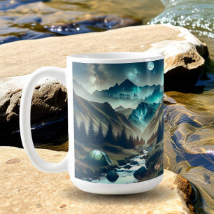 Campingscenen med bergen och Tält Kaffemugg