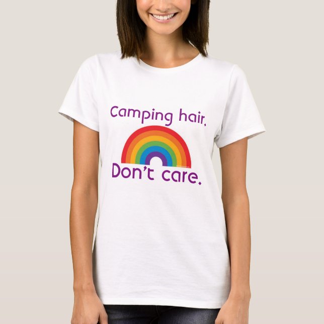 Campingshår bryr sig inte om 80-tal retro Rainbow T Shirt (Framsida)