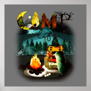 Campingtid - Camping Natature Hiking Fire Backpack Poster