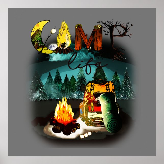 Campingtid - Camping Natature Hiking Fire Backpack Poster (Framsidan)