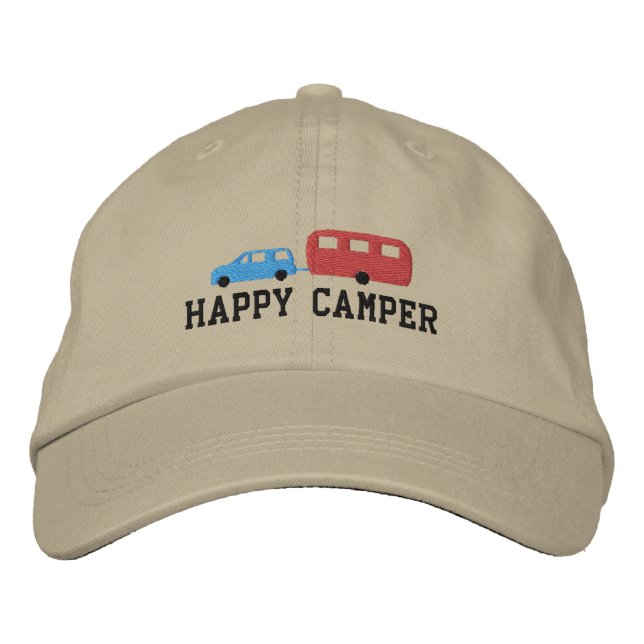 Campingvagn och bil Glad campare Broderad Keps (Framsida)