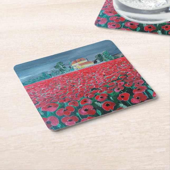 Campo de Amapolas Målning av Alfred Fox Underlägg Papper Kvadrat (Vinklad)