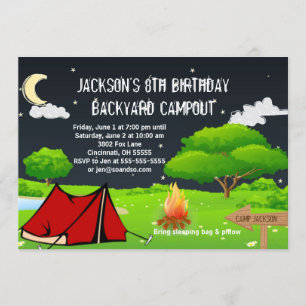 Campout Sleepover Anpassningsbar Födelsedagsfest i Inbjudningar