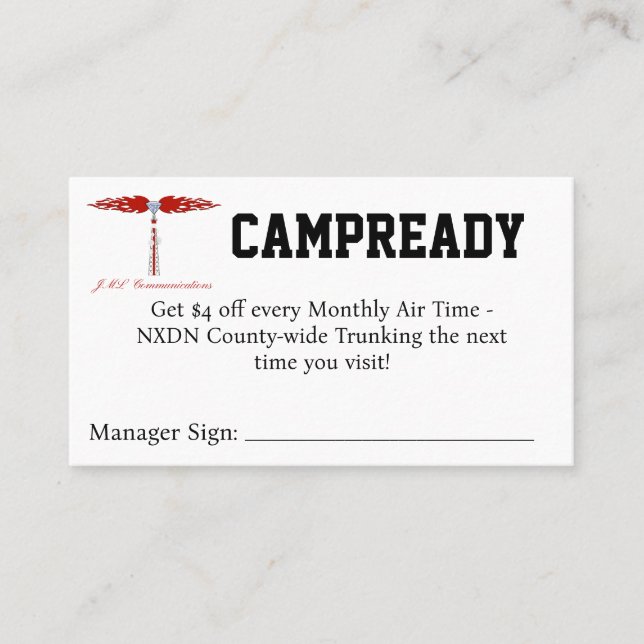 CAMPREADY Coupon Visitkort (Framsida)