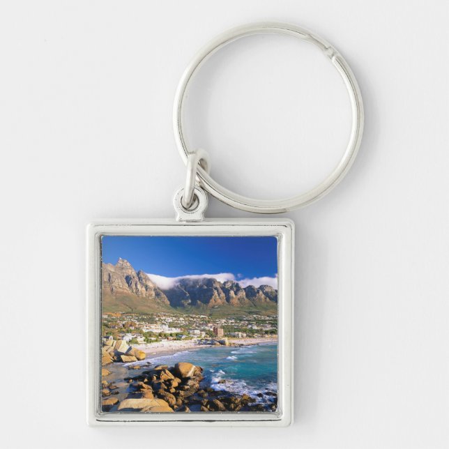Camps Bay Beach och Twelve Apostles-området Fyrkantig Silverfärgad Nyckelring (Framsidan)