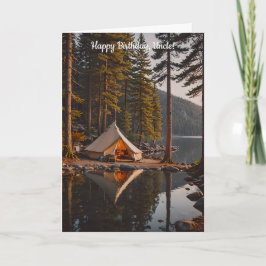 Campsite med Tält bredvid en Sjö-födelsedag Kort