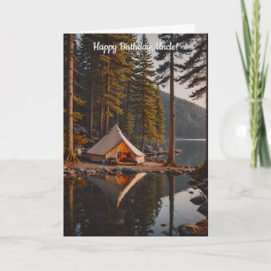 Campsite med Tält bredvid en Sjö-födelsedag Kort