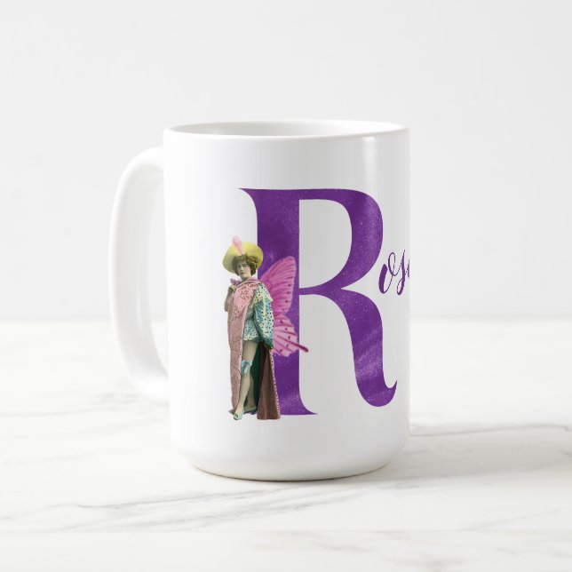Campy Lila Shimmer Illustrated Brev R Kaffemugg (Framsida vänster)