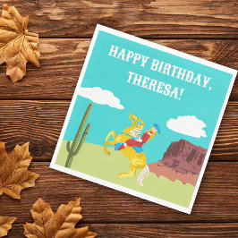 Campy Western Cowgirl on Horse Custom Birthday Pappersservett