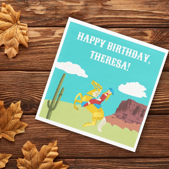 Campy Western Cowgirl on Horse Custom Birthday Pappersservett (Skapare uppladdad)
