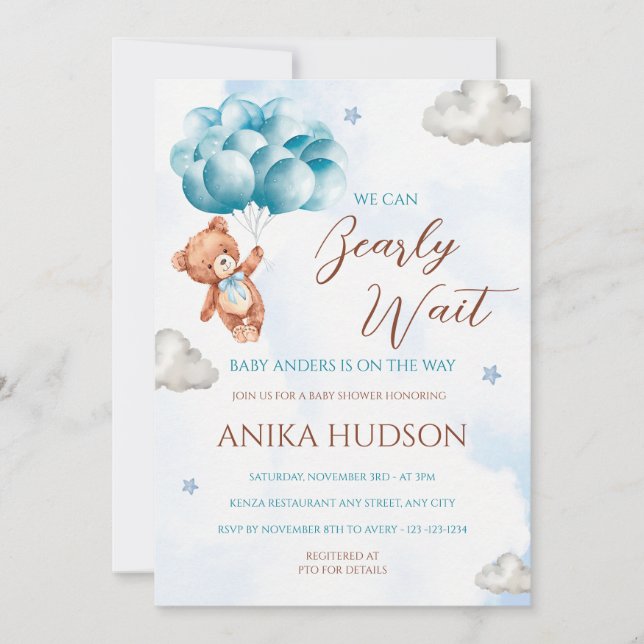 Can Bearly Wait Baby Shower Invitation Inbjudningar (Framsida)