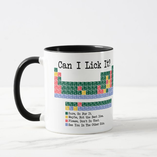 Can I Lick It Chemistry Periodic Table–Fun Science Mugg (Vänster)