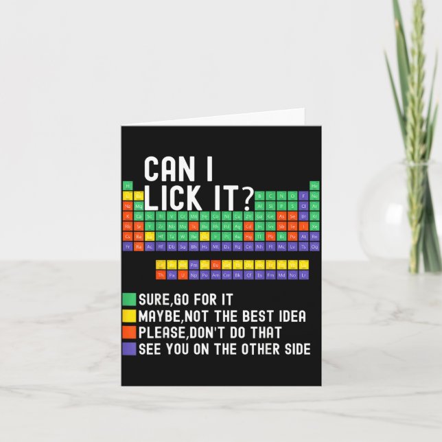 Can I Lick It Periodic Table Funny Science Teacher Kort (Framsida)