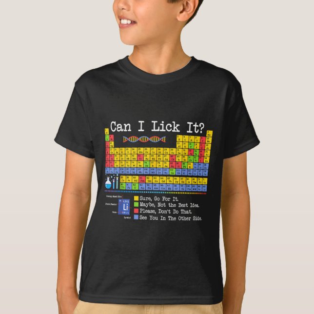 Can I Lick It Periodic Table Funny Science Teacher T Shirt (Framsida)