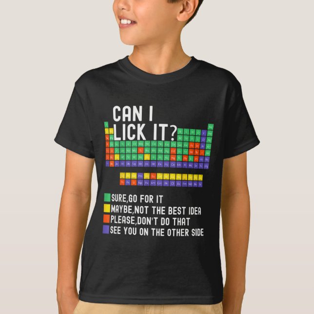 Can I Lick It Periodic Table Funny Science Teacher T Shirt (Framsida)