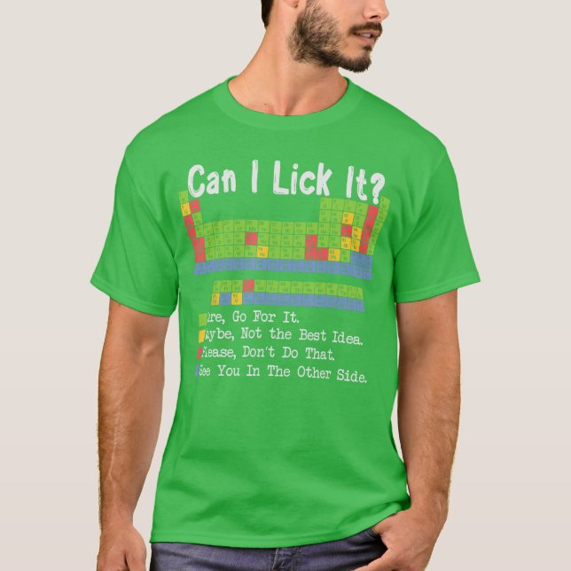 Can I Lick It Science Teacher Pun Periodic Table o T Shirt (Framsida)