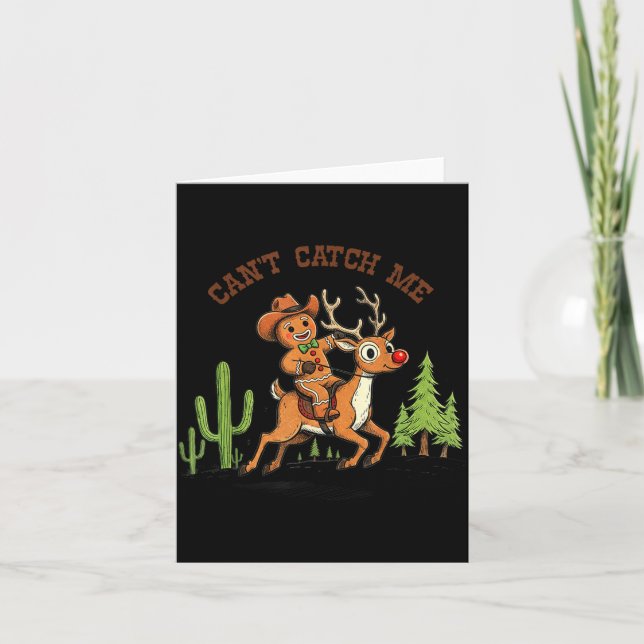 Can’t Catch Me Gingerbread Cowboy Funny Christmas  Kort (Framsida)
