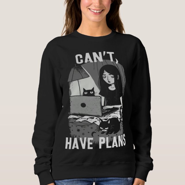 Can t Have Plans Girl Home In Bed With Cats And La T Shirt (Framsida)