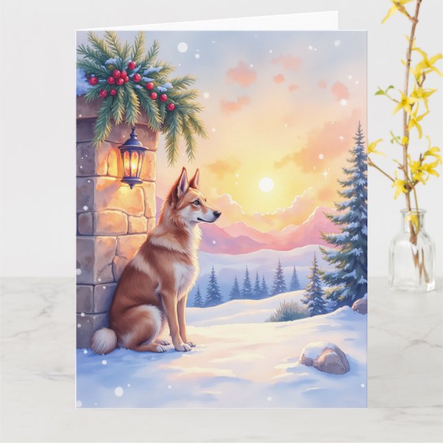 Canaan Dog Desert Stone Winter Christmas Art Kort (Gul blomma)