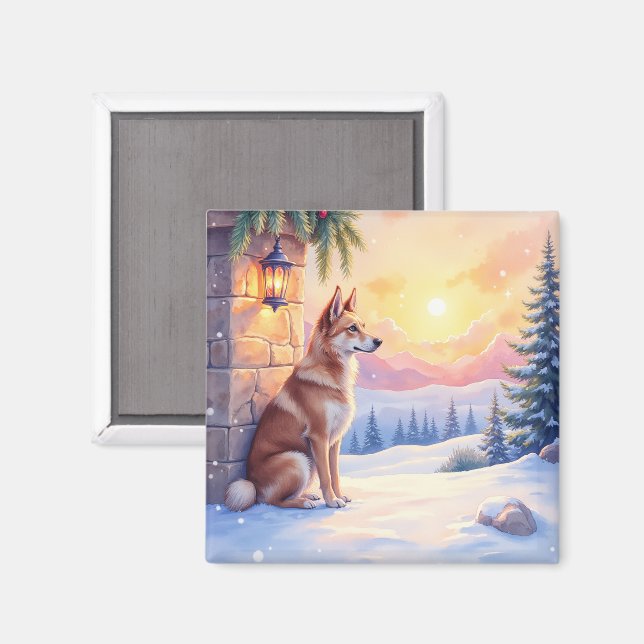 Canaan Dog Ökensten Vinter Jul Konst Magnet (Front/Back)