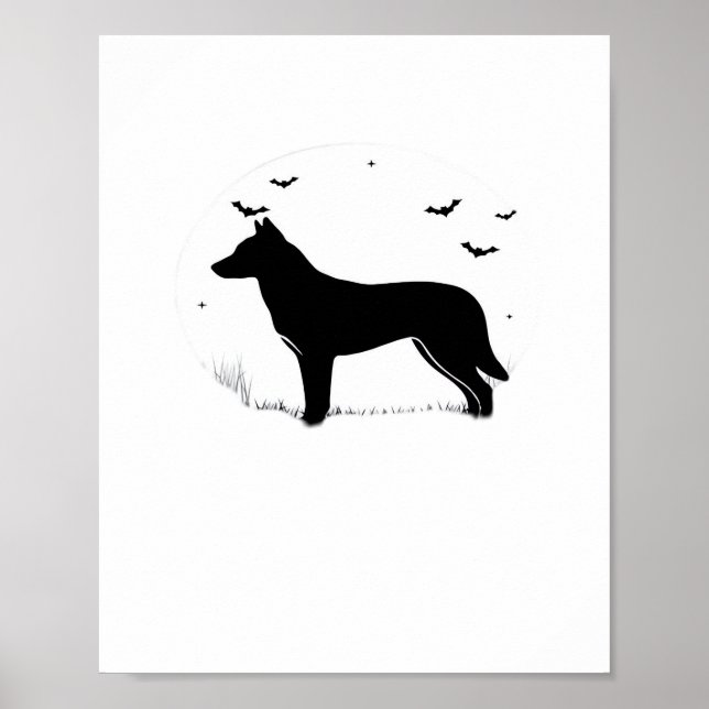 Canaan Hund - Halloween Måne Silhouette Classic T- Poster (Framsidan)