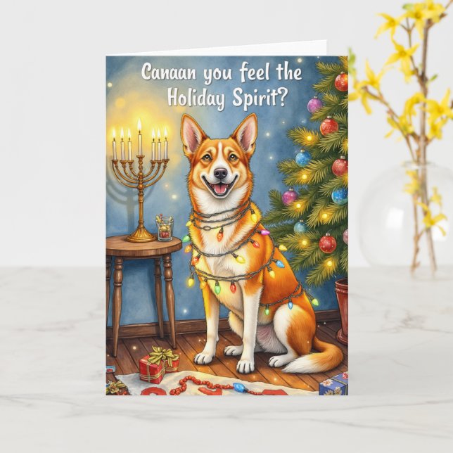 Canaan Hund julfinny Helgdag Pun Hälsning Kort (Gul blomma)