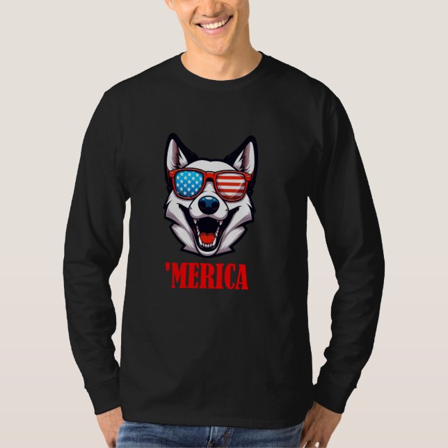 Canaan Hund Merica 4:e juli US Flagga T Shirt (Framsida)
