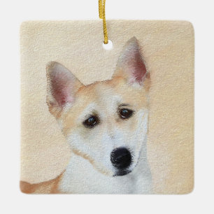 Canaan Hund Painting - Cute Original Hund Art Julgransprydnad Keramik