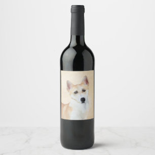 Canaan Hund Painting - Cute Original Hund Art Vinflaska Etikett