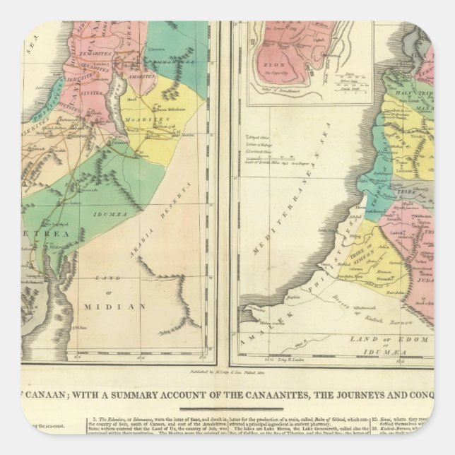 Canaan - Israel Atlas Karta Fyrkantigt Klistermärke (Framsida)