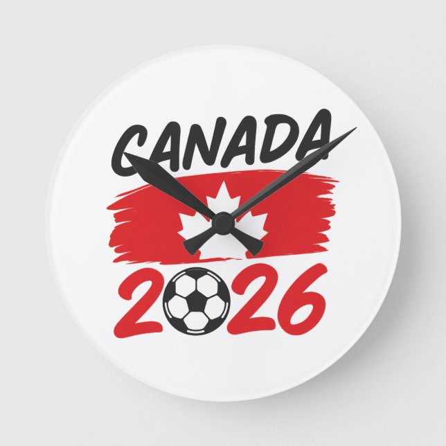Canada 2026 Soccer Fan Design with Maple Leaf Rund Klocka (Framsida)