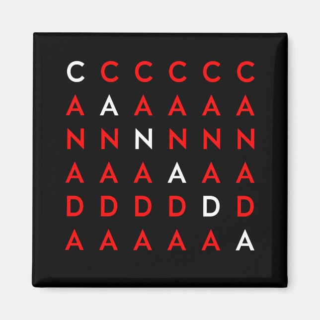 Canada Crossword Puzzle Grid Mörk Färg Magnet (Framsidan)