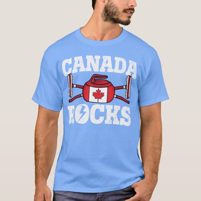 Canada Curling Broom Winter Ice Sports Canadian fa T Shirt (Framsida)