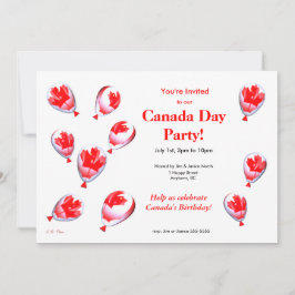 Canada Day-firande röda och vita lönnlövballonger Inbjudningar
