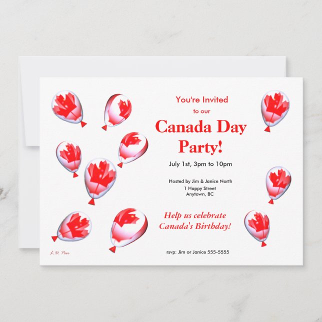 Canada Day-firande röda och vita lönnlövballonger Inbjudningar (Framsida)