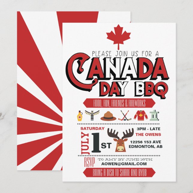 Canada Day Grillfest Inbjudan (Fram/baksida)