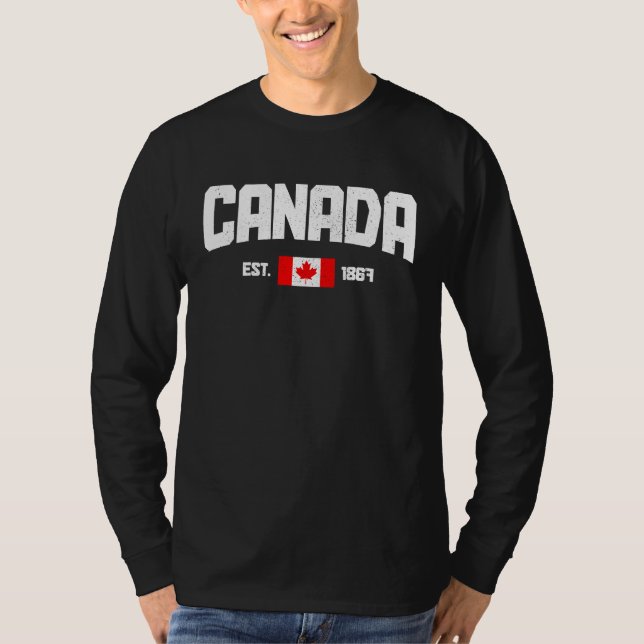 Canada Est 1867 Maple Leaf Canadian Flag Pride Roo T Shirt (Framsida)