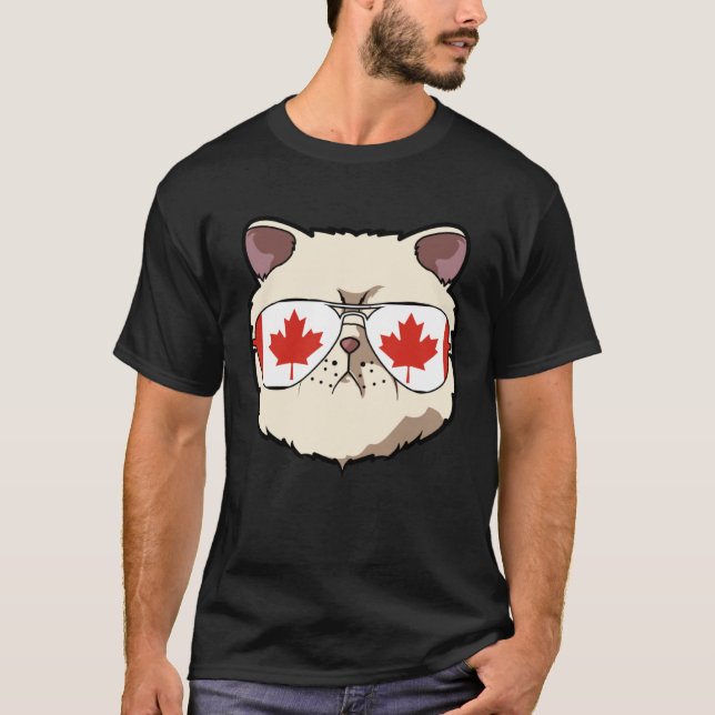 Canada Flag Canadian Exotic Shorthaire Cat Sunglas T Shirt (Framsida)