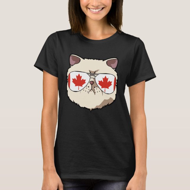 Canada Flag Canadian Exotic Shorthaire Cat Sunglas T Shirt (Framsida)