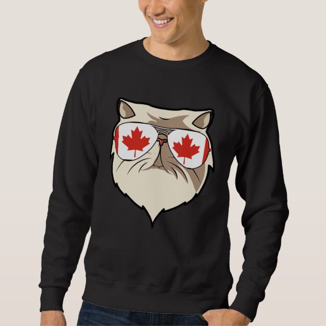 Canada Flag Canadian Persian Cat Sunglasses Lång Ärmad Tröja (Framsida)