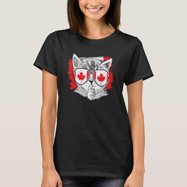 Canada Flag Cat Canadian Sunglasses Roots Leaf Pri T Shirt (Framsida)