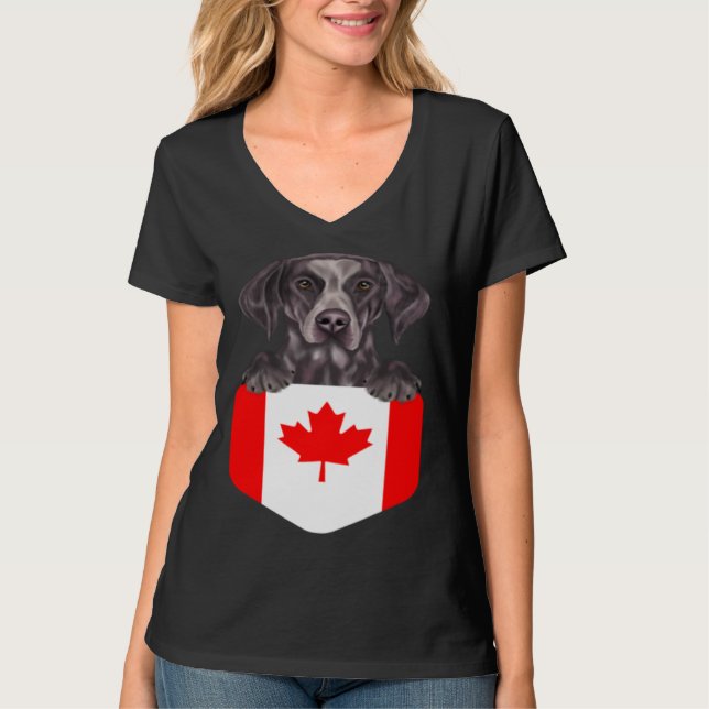 Canada Flag German Shorthaired Pointer Dog In Pock T Shirt (Framsida)