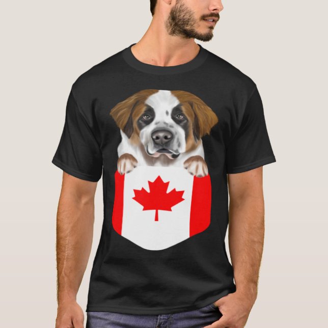 Canada Flag St Bernard Dog In Pocket T Shirt (Framsida)