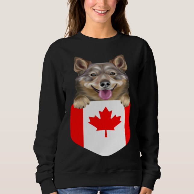 Canada Flag Swedish Vallhund Dog In Pocket T Shirt (Framsida)