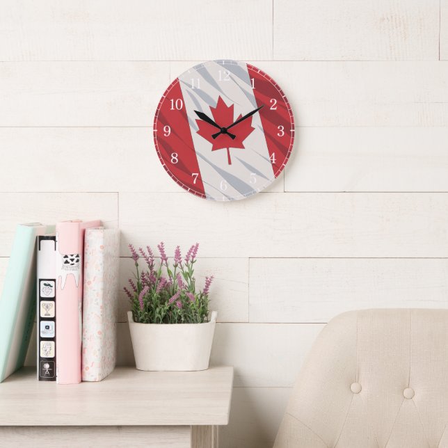 Canada Flag Wall Clock — Waving Flag Design Stor Klocka (Läsesal)