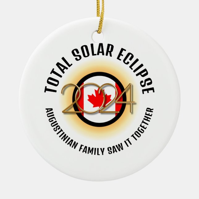CANADA Flagga 2024 TOTAL SOLAR ECLIPSE Souvenir Julgransprydnad Keramik (Framsidan)