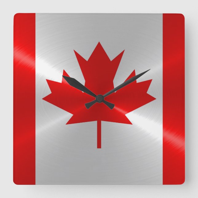 Canada Flagga Metallic Metall Fyrkantig Klocka (Framsida)