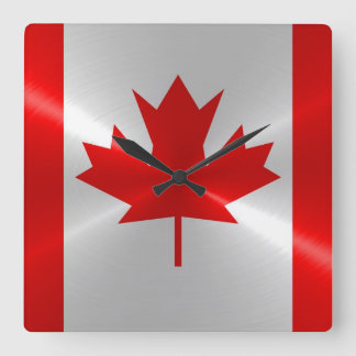 Canada Flagga Metallic Metall Fyrkantig Klocka